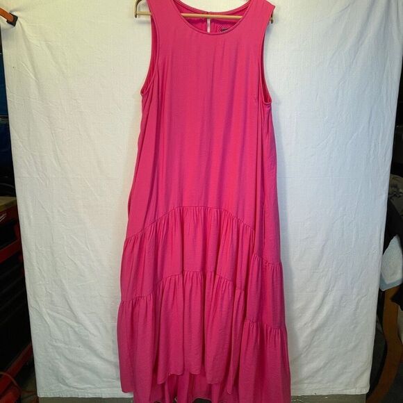 Anthropologie Maeve Hot Pink Sleeveless Marlene High Low Tiered Dress Size Large - Picture 1 of 9